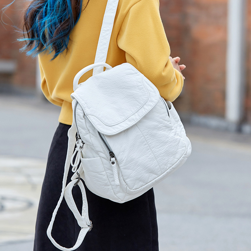 Women Bags H&M - Women's Backpack White Washed Leather Backpack