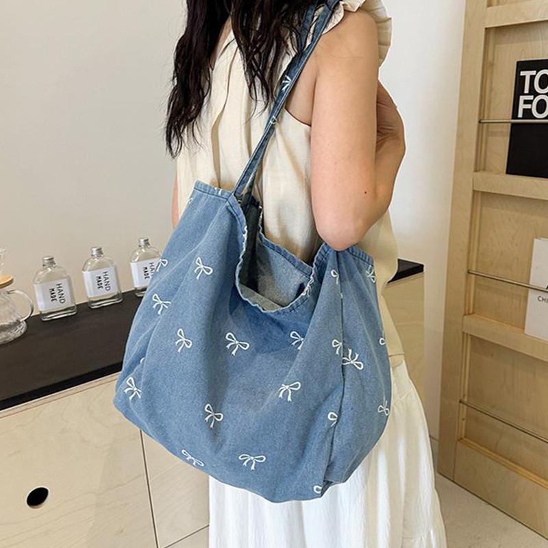 Ladies Bow Decor Denim Canvas  - Women Bags Jeans recension och pris